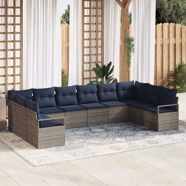 Set di divani 10 pz Grigio polyrattan 3346565