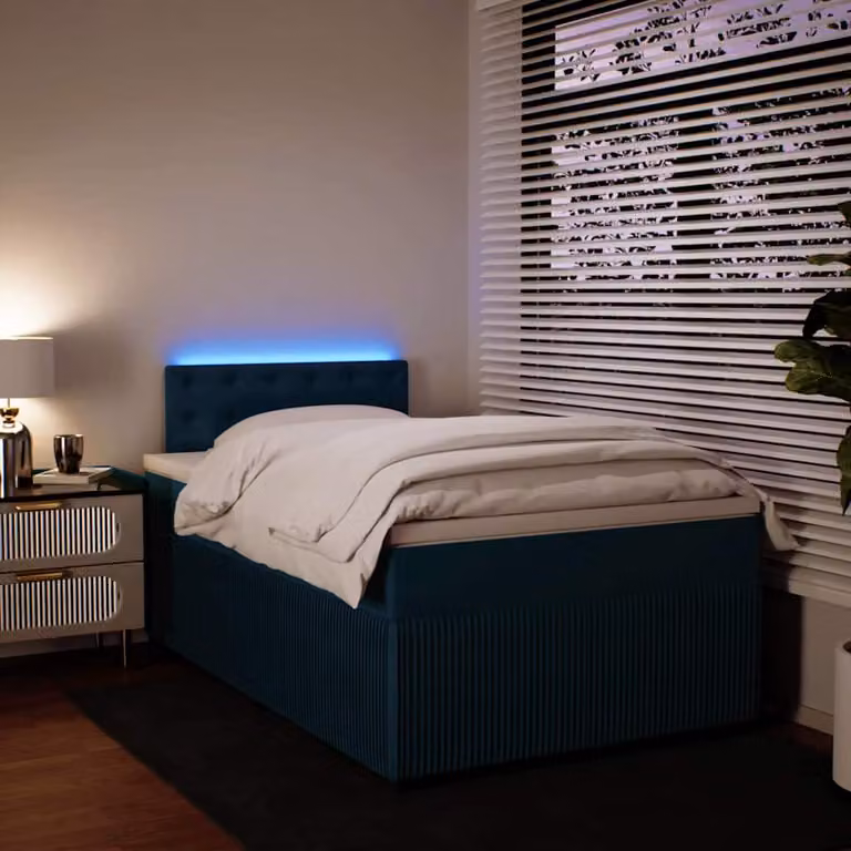vidaXL Giroletto a Molle con Materasso in Velluto Blu e Bianco L/P: 120 x 200 cm