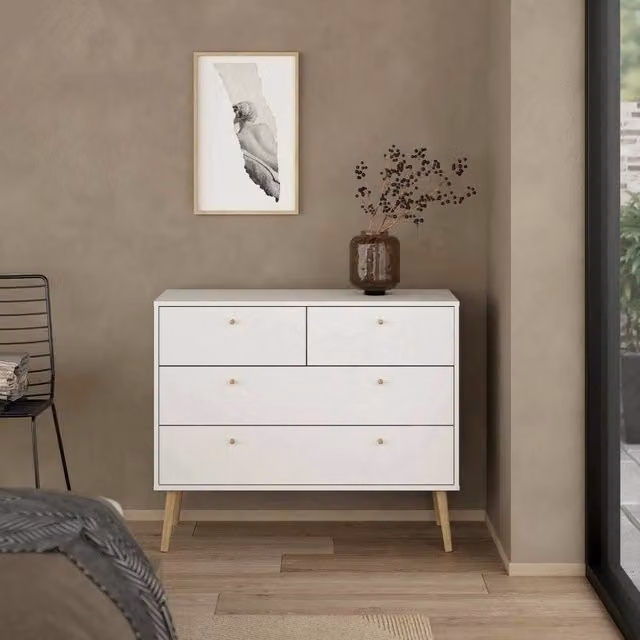 Cassettiera Pelagie DMORA bianca per camera da letto e soggiorno L 99 cm, P 39 cm, H 82 cm – 1