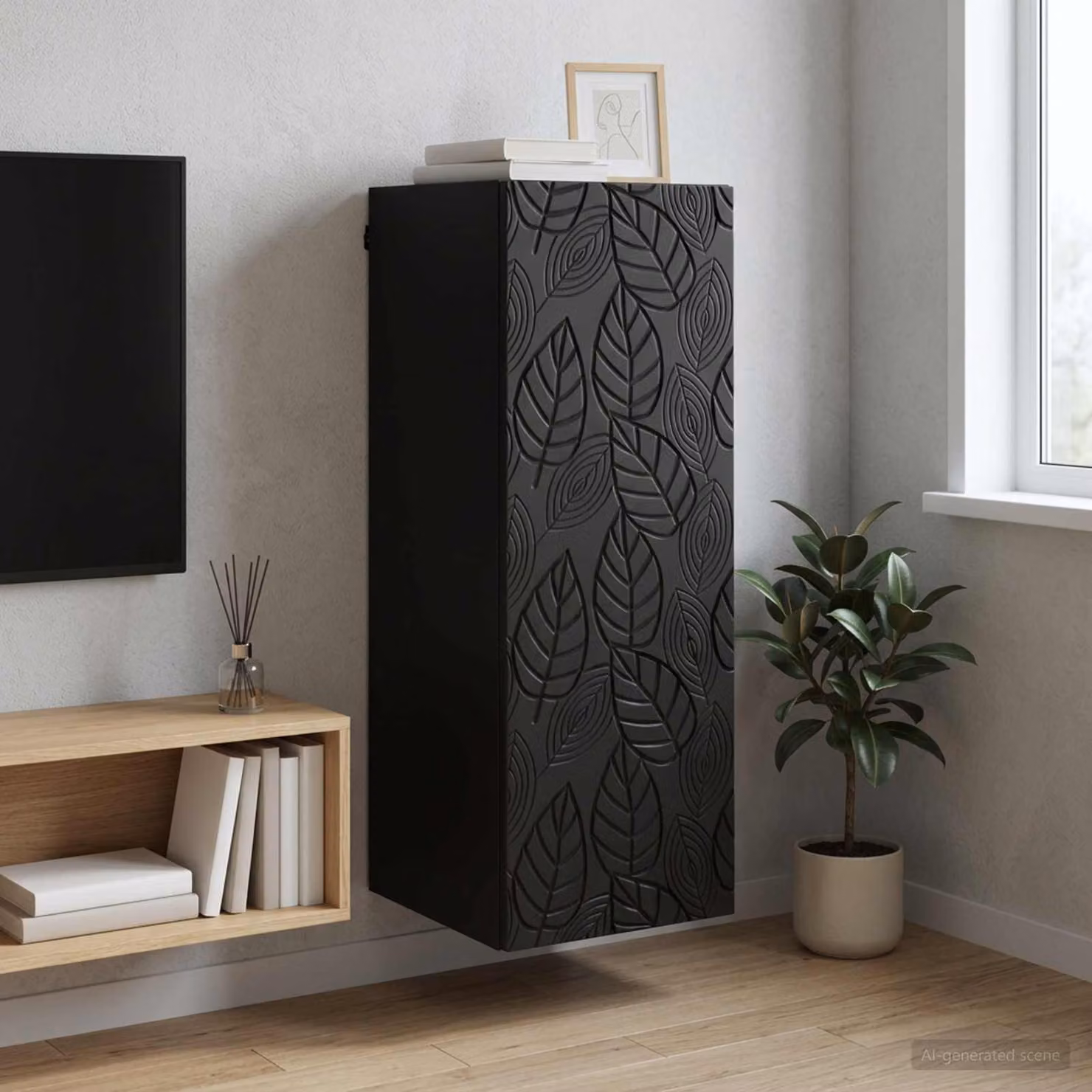vidaXL Mobiletto a muro moderno in MDF nero con ante a battente e ripiani interni L/P/H: 33 x 34,5 x 90 cm