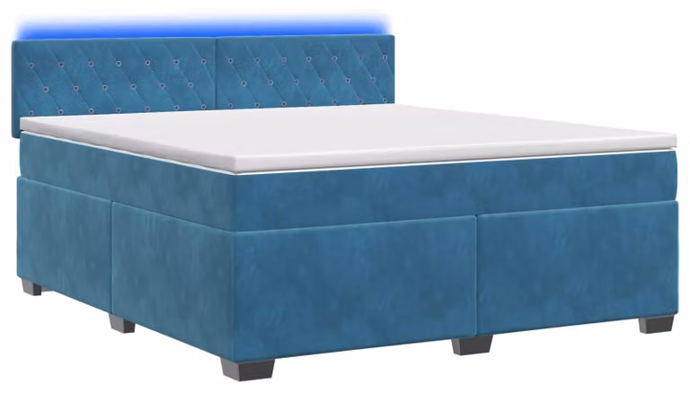 Letto con rete a molle, materasso e illuminazione LED blu, dimensioni 160 x 200 cm, rivestito in velluto