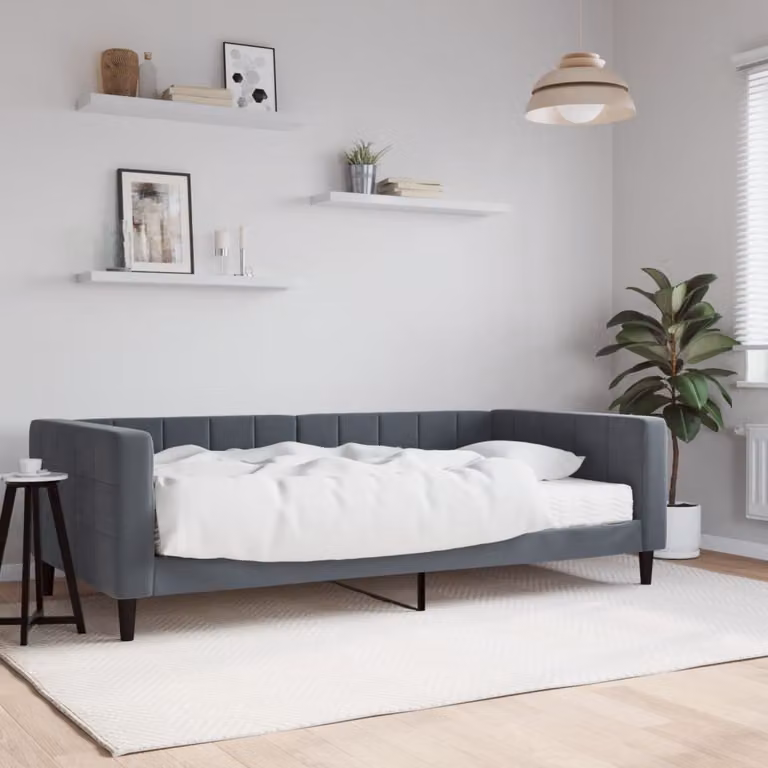 vidaXL Divano Letto in Velluto Grigio con Materasso L/P: 100 x 200 cm