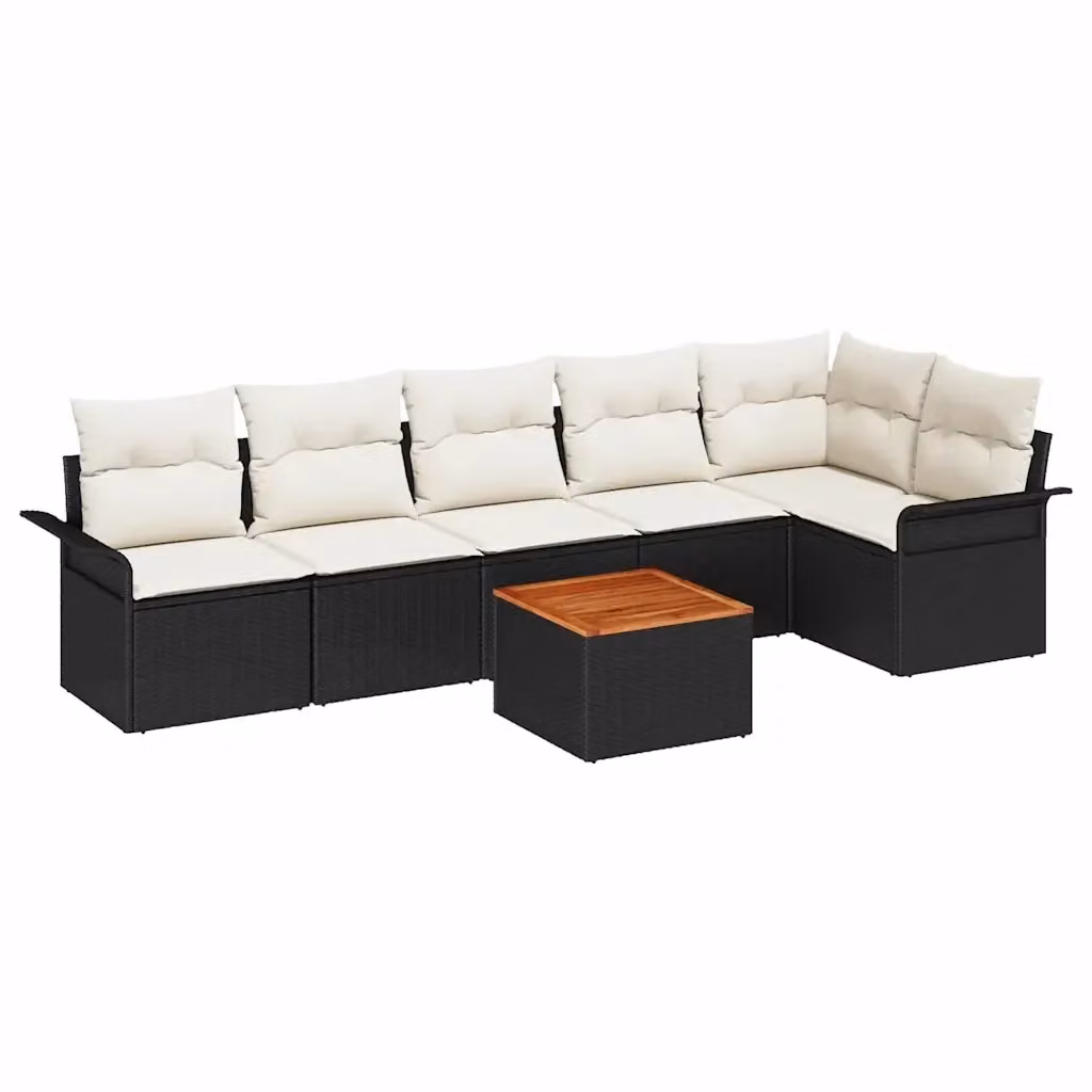 Set Divano da Giardino vidaXL 7 Pezzi a Forma di L con Cuscini Nero e Beige – 2