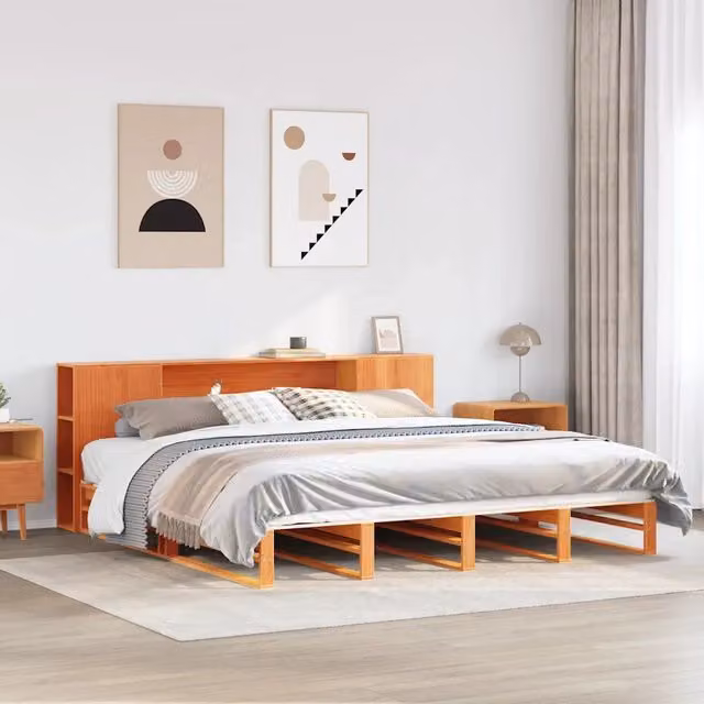 Letto Libreria senza Materasso Marrone Cera 200x200 cm Legno 3323889