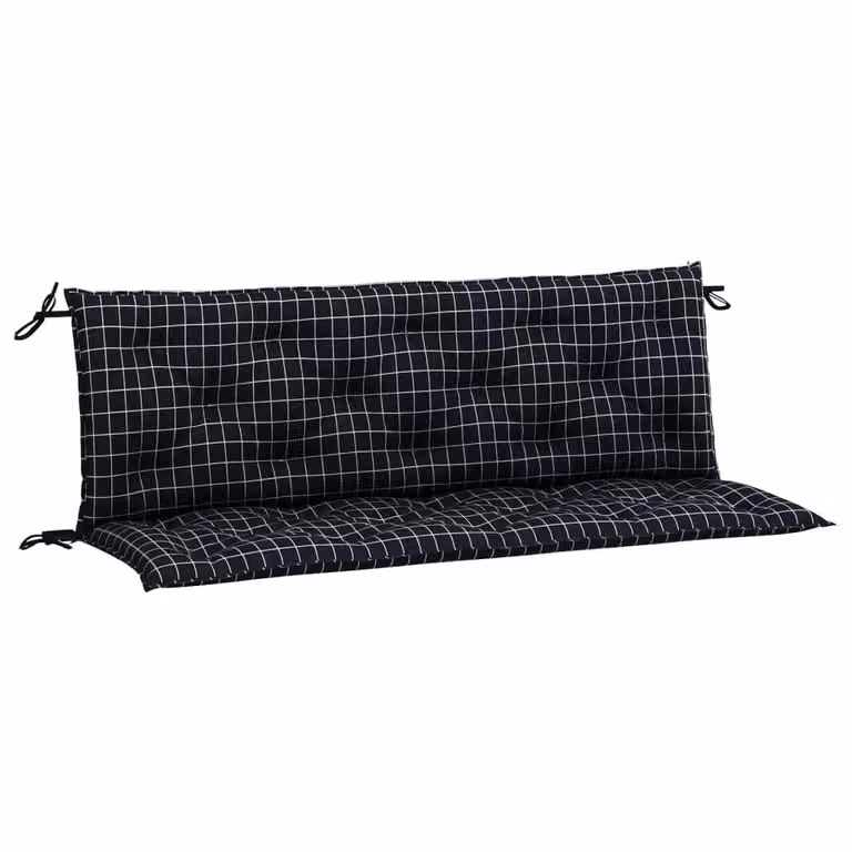 Cuscini Panca da Giardino 2pz a Quadri Nero 150x50x7 cm Tessuto