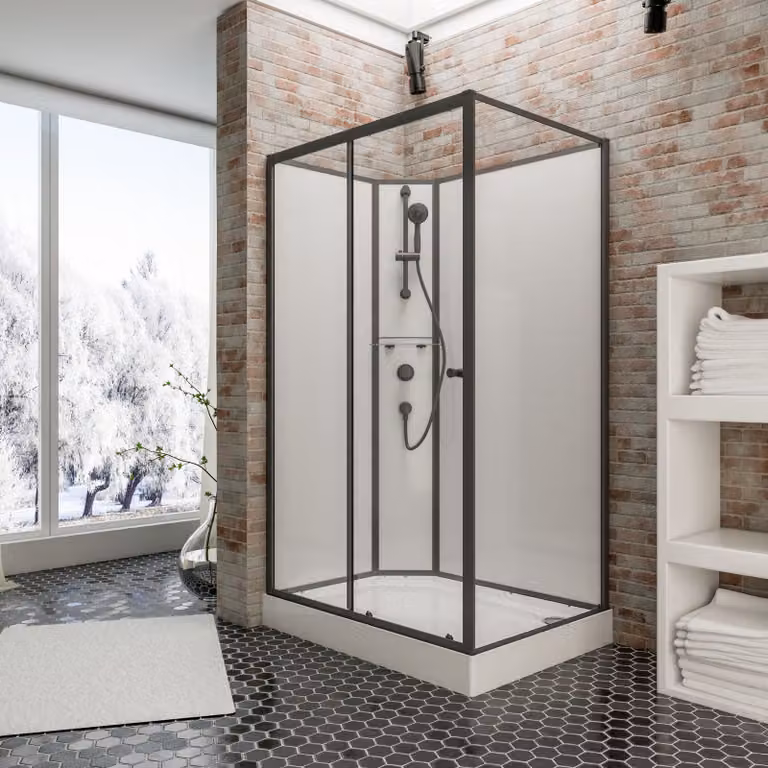 Cabina completa Schulte - Versione sinistra, 120 x 90 x 204 cm, vetro di sicurezza (ESG) trasparente chiaro, nero opaco