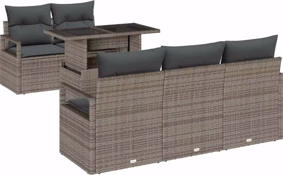 Set Divano da Giardino con cuscino 6 pcs Grigio Poly Rattan