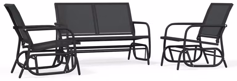 Set Mobili a Dondolo Giardino 3 pz Nero Textilene e Acciaio