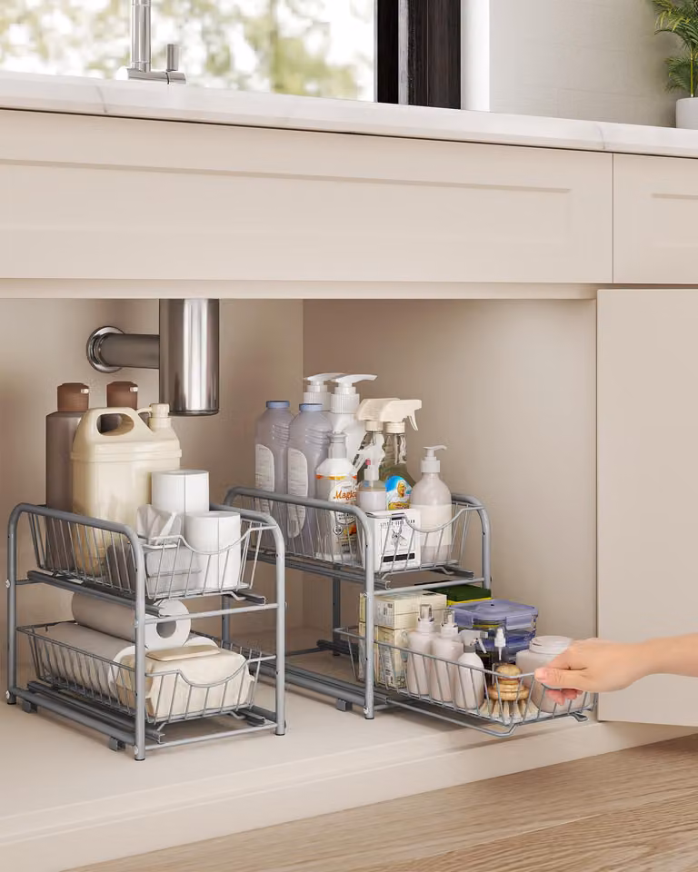 Set di organizer da cucina, impilabili, argento
