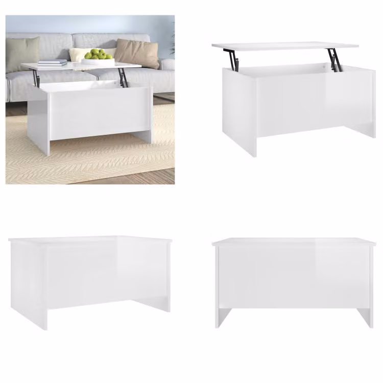 vidaXL Tavolino da caffè bianco lucido 80x55,5x41,5 cm in legno - Tavolino da caffè - Tavolini da caffè - Tavolino regolabile in altezza - Tavolino laterale