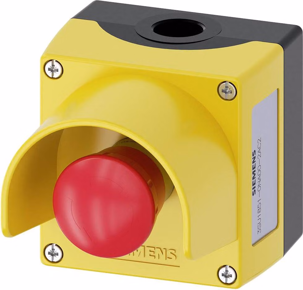 SIEMENS protezione gialla m 3SU1851-0NA00-2AC2 Custodia con pulsante di arresto di emergenza a fungo