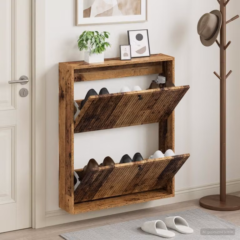 Mobiletto per scarpe da muro vidaXL moderno in legno e metallo, marrone e nero, L: 71 cm, P: 17 cm, H: 86 cm