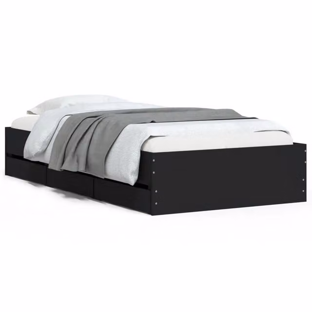 Letto singolo | Letto per adulti | Giroletto con Cassetti Nero 100x200 cm in Legno Multistrato