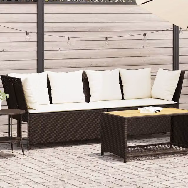 Divano da Giardino con Cuscini-Sofa da Giardino-Divano da esterno in Polyrattan Marrone 558995