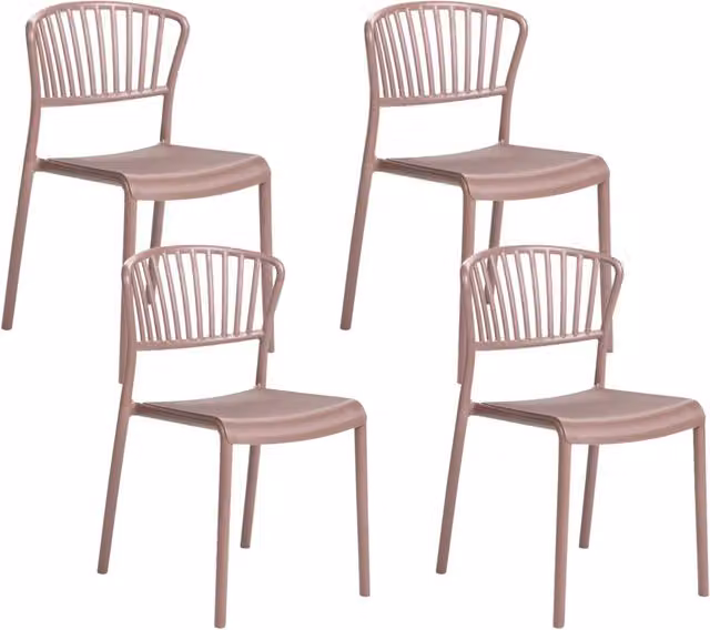 Set di 4 sedie da pranzo BELIANI in plastica marrone opaca, impilabili, stile minimalista per interni ed esterni