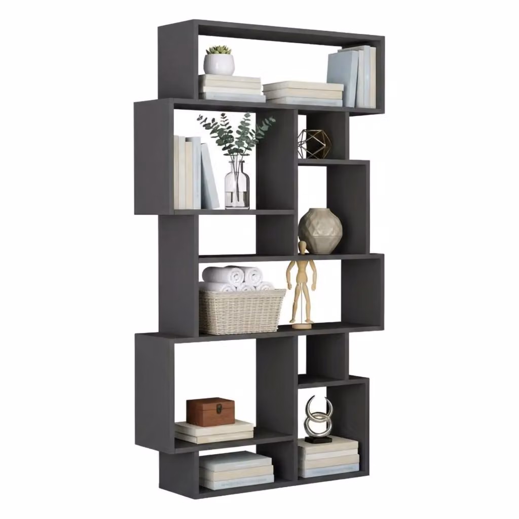 Libreria DMORA Antracite per Soggiorno e Ufficio, Mobile Moderno a Parete in MDF Opaco, L: 96 cm, P: 25,5 cm, H: 168,5 cm – 2