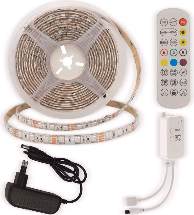 Striscia LED OPTONICA, RGB 4330, 12 V, 60 LED, EEK: G, 36 W, 2400 lm, telecomando, app, 5 m, IP54