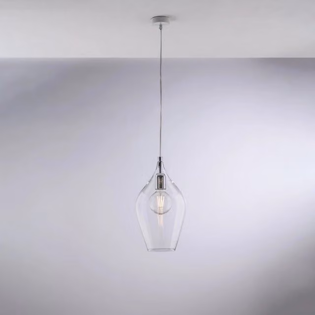 Lampadario a sospensione contemporaneo Ares Bonetti Illumina in metallo argento e vetro trasparente con attacco E27