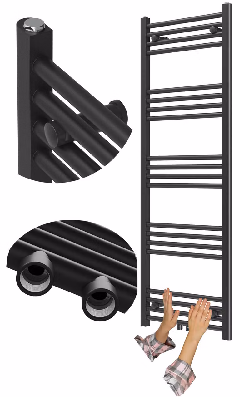 Granitan - Termoarredo bagno - Scaldasalviette 140x50 cm - Radiatore nero - portasciugamani - RAVEN