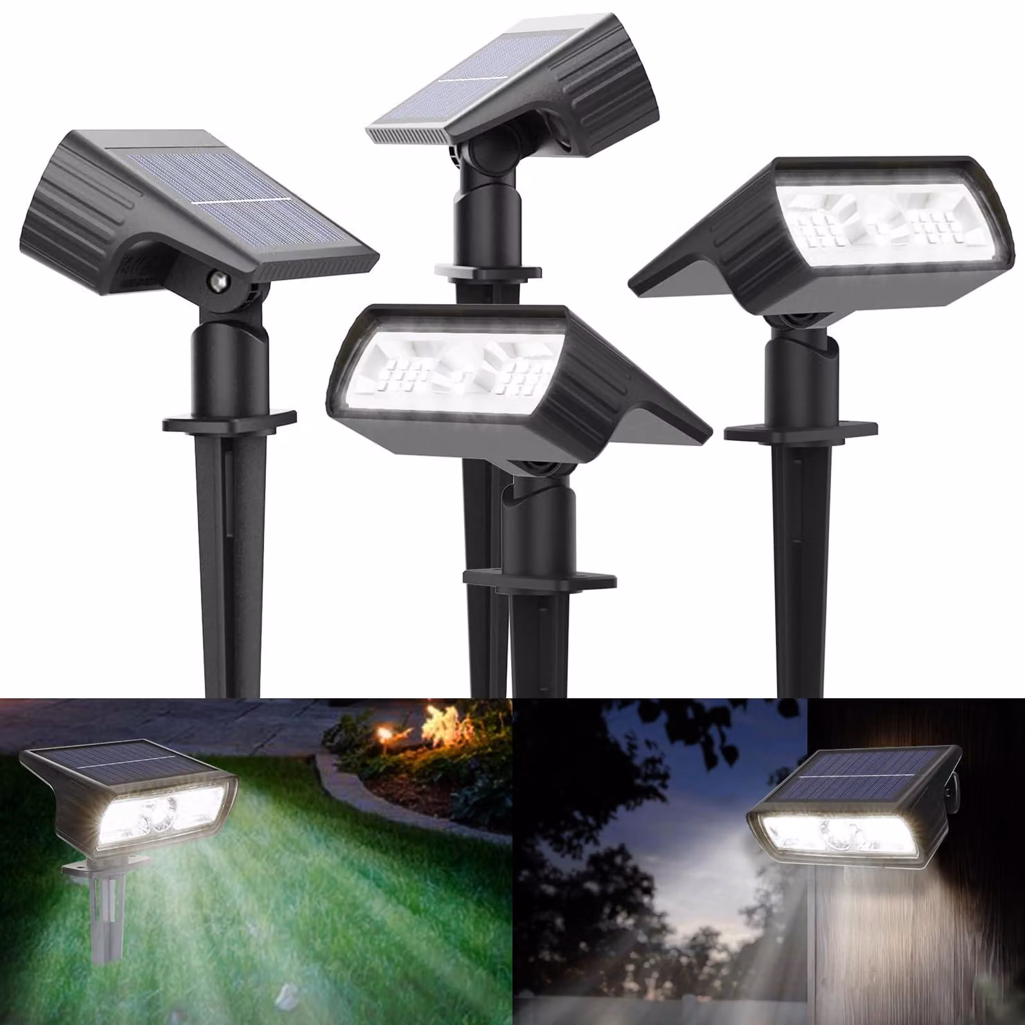 Set di 4 luci solari, luce bianca fredda 6500 K, grado di protezione IP65, 2 modalità