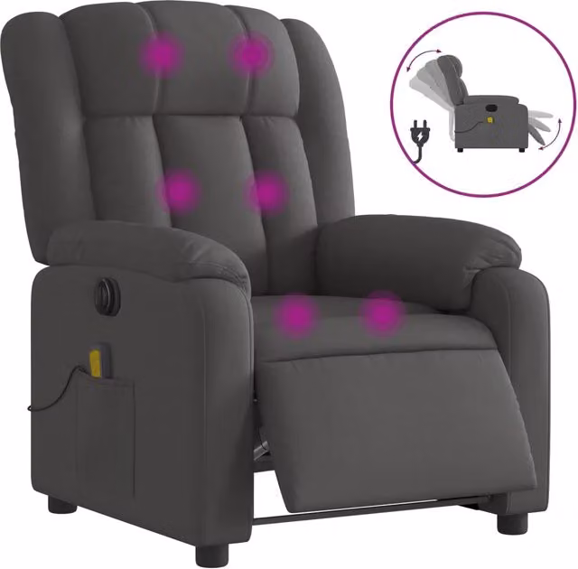 Poltrona | Sedia Relax Reclinabile Massaggio Elettrica Grigio Scuro Tessuto