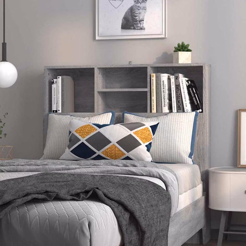 Testiera con contenitore e ripiano integrato vidaXL, colore Grigio Sonoma, L: 100 cm, P: 19 cm, H: 103,5 cm