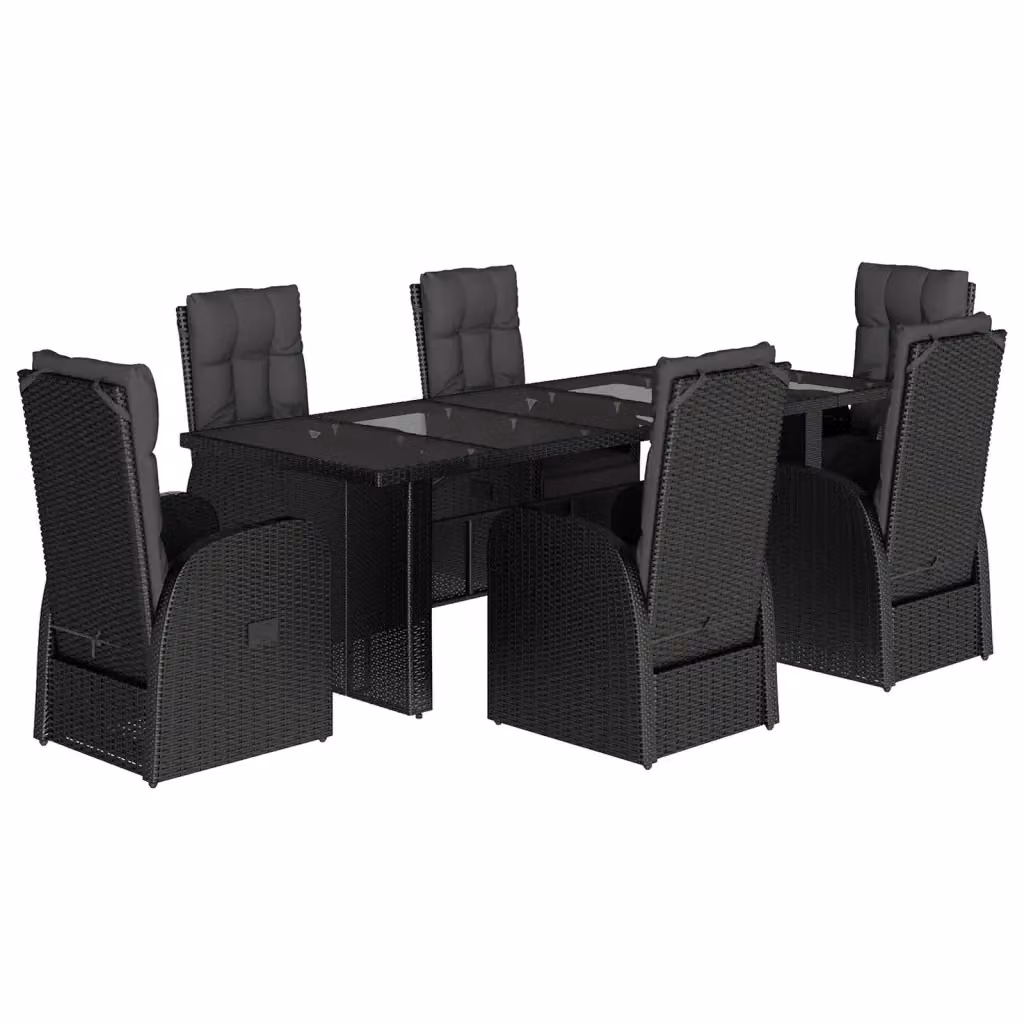 Set da pranzo da giardino vidaXL in polyrattan nero con tavolo in vetro e 7 sedie – 2