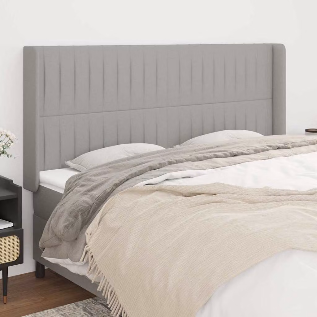 Testiera ad orecchio vidaXL in tessuto grigio chiaro con struttura in legno L: 183 cm, P: 16 cm, H: 118/128 cm