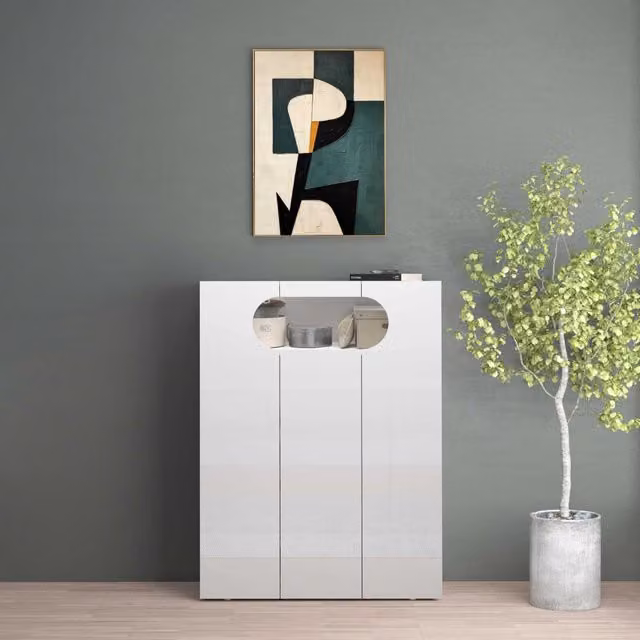 WHOUS Armadio portascarpe REAL a 3 ante e 11 ripiani bianco lucido 90x38x120 cm