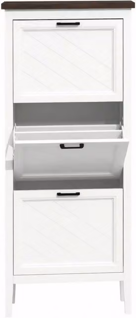 Mobile Porta Scarpe in MDF con 3 Ante Ribaltabili e Ripiani Regolabili, Capacità 18 Paia, Bianco Marrone Nero, 60x26,5x134 cm