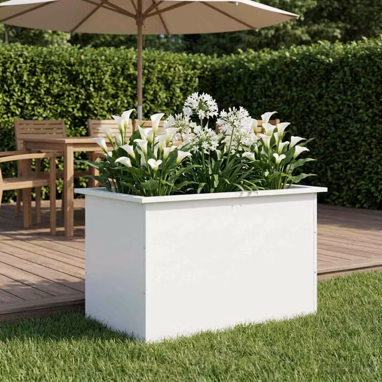 Fioriera da giardino con LED vidaXL in acciaio bianco L: 80 cm, P: 50 cm, H: 48 cm