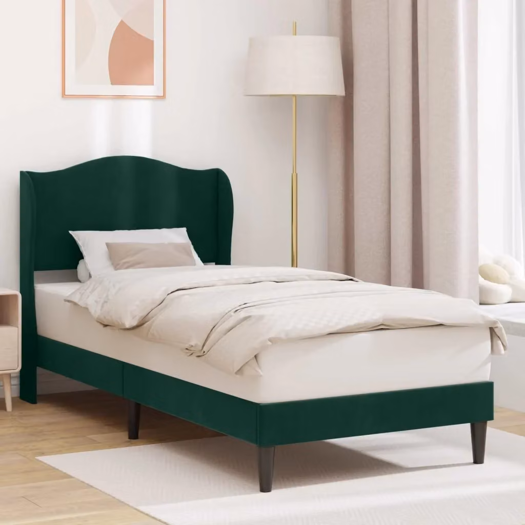 Letto singolo moderno DESIGN IN in velluto verde scuro e nero, L/P/H: 90 x 200 x 101 cm – 2