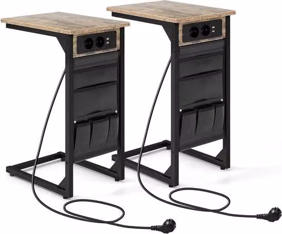 Tavolo regolabile - Set da 2 - con presa di corrente e porta USB - 40x30x60 cm - adatto per camera da letto, ufficio, soggiorno, bancone - con ruote - bianco - metallo
