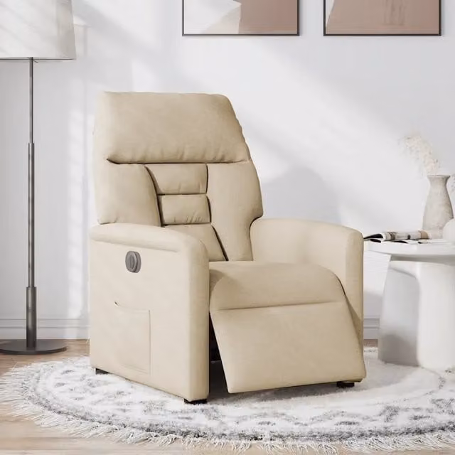 Poltrona Elettrica Reclinabile-Divano Sedia Crema in Tessuto 789705