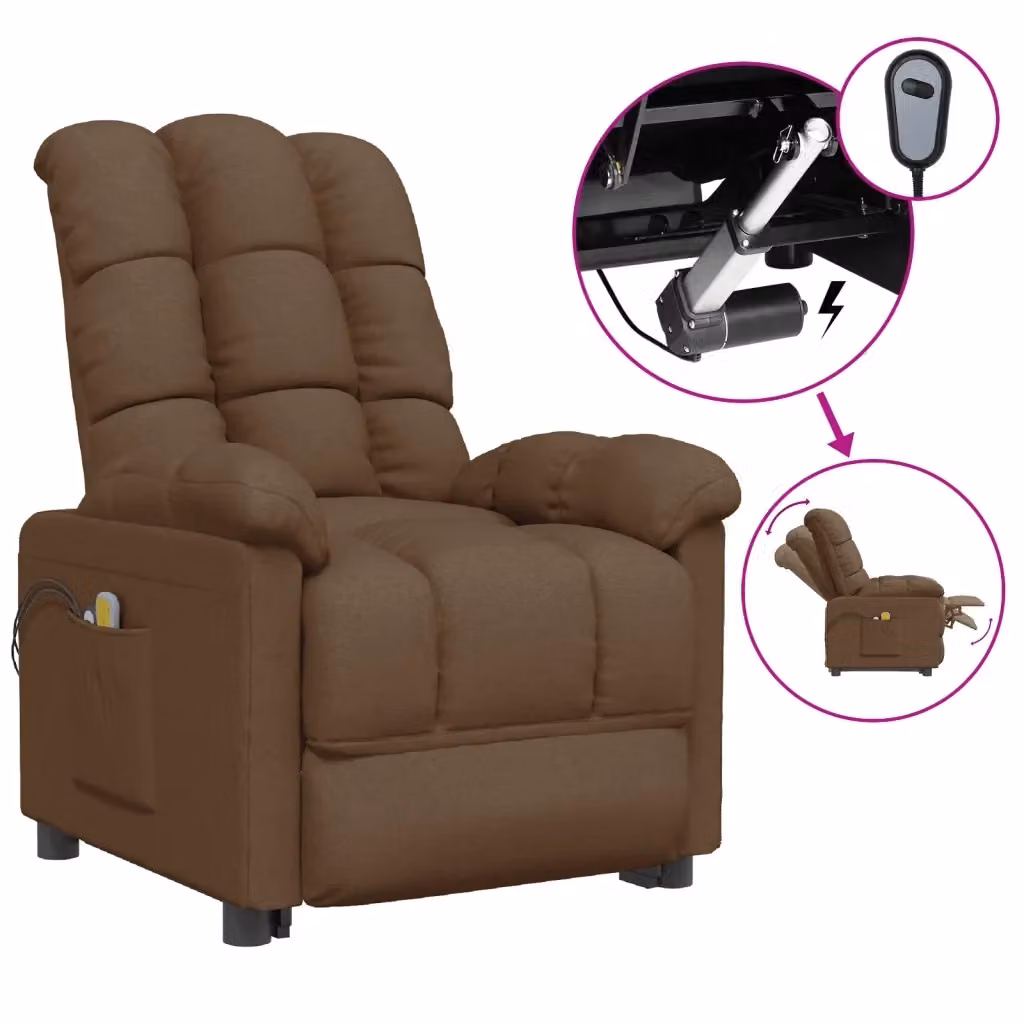Poltrona relax elettrica vidaXL in tessuto marrone con braccioli e design moderno – 2