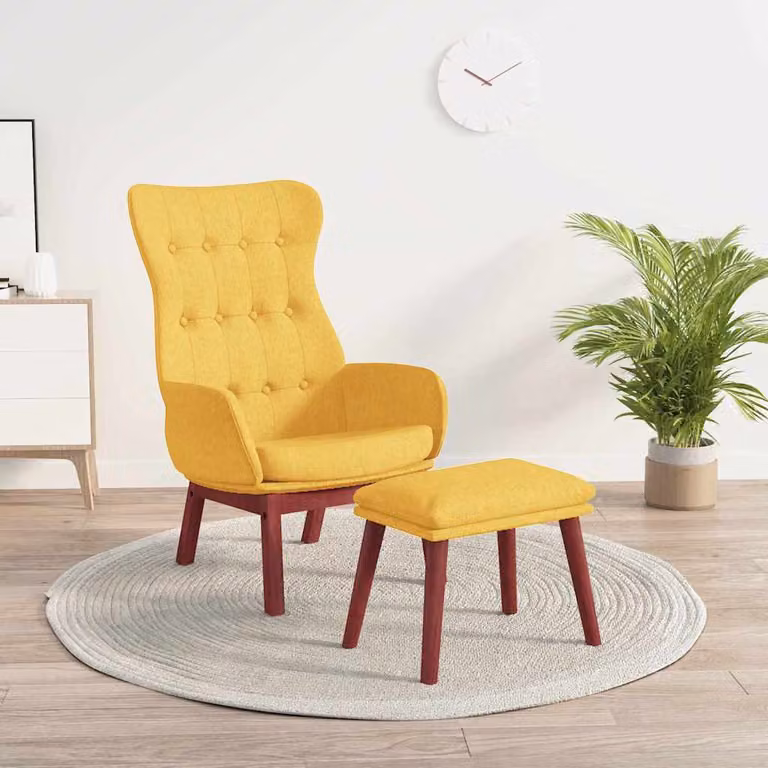 vidaXL Poltrona Relax con Poggiapiedi Giallo Senape in Tessuto e Struttura in Metallo e Legno