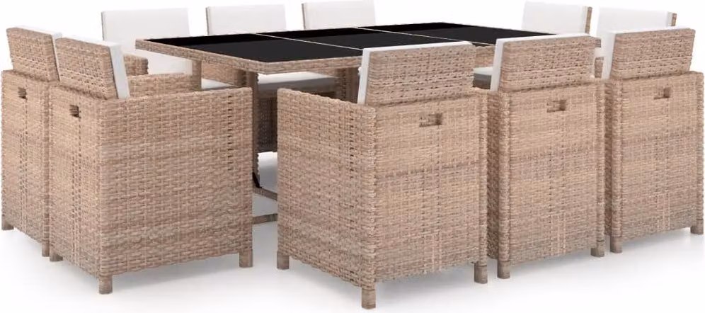 The Living Store Set da pranzo da giardino 11 pezzi con cuscini in poly rattan beige