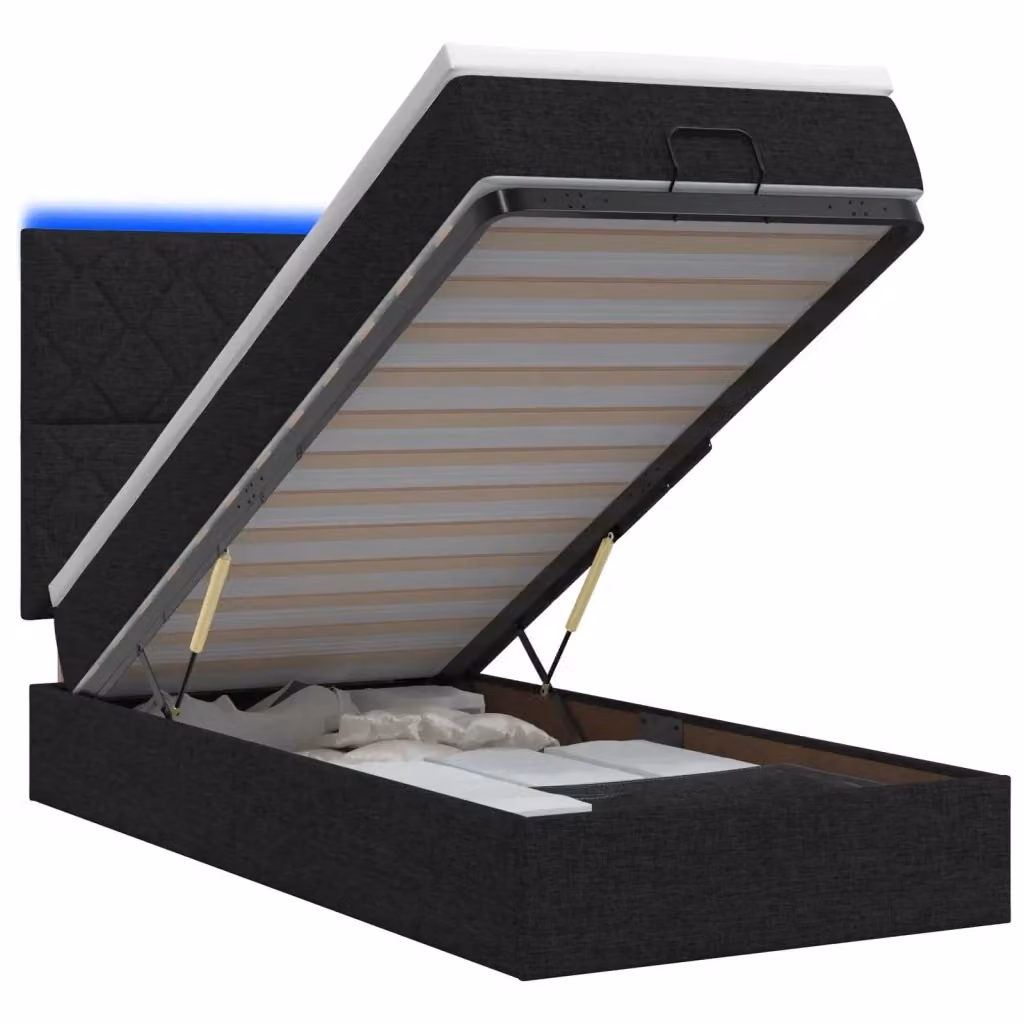 Letto Ottomano con Materasso Ibrido e Illuminazione LED vidaXL, Colore Nero e Bianco, L/P/H: 200 x 100 x 88 cm – 2