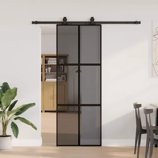 Porta Scorrevole VIDAXL in Vetro Temperato Trasparente con Ferramenta Nera L: 76 cm, H: 205 cm