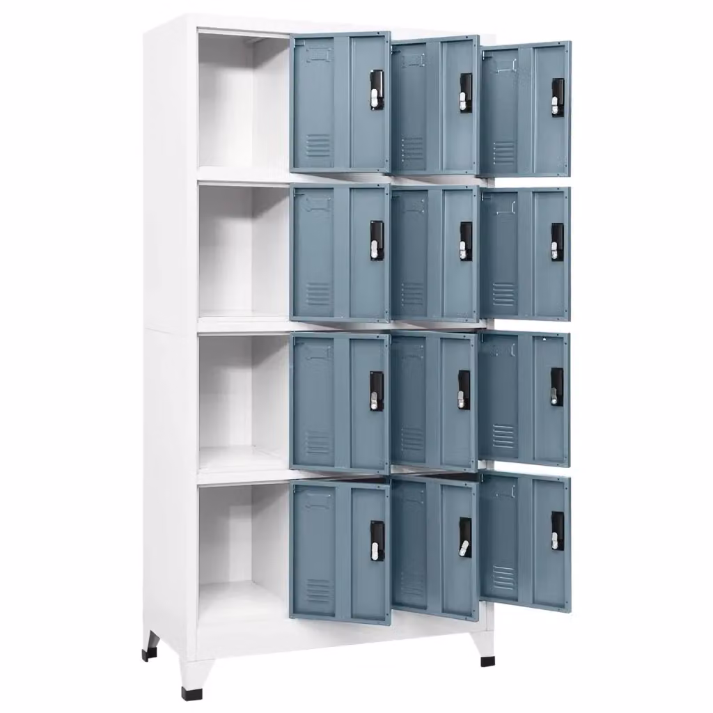 Armadietto in metallo vidaXL con serratura e ante a battente, Grigio, L 90 cm x P 45 cm x H 180 cm – 2