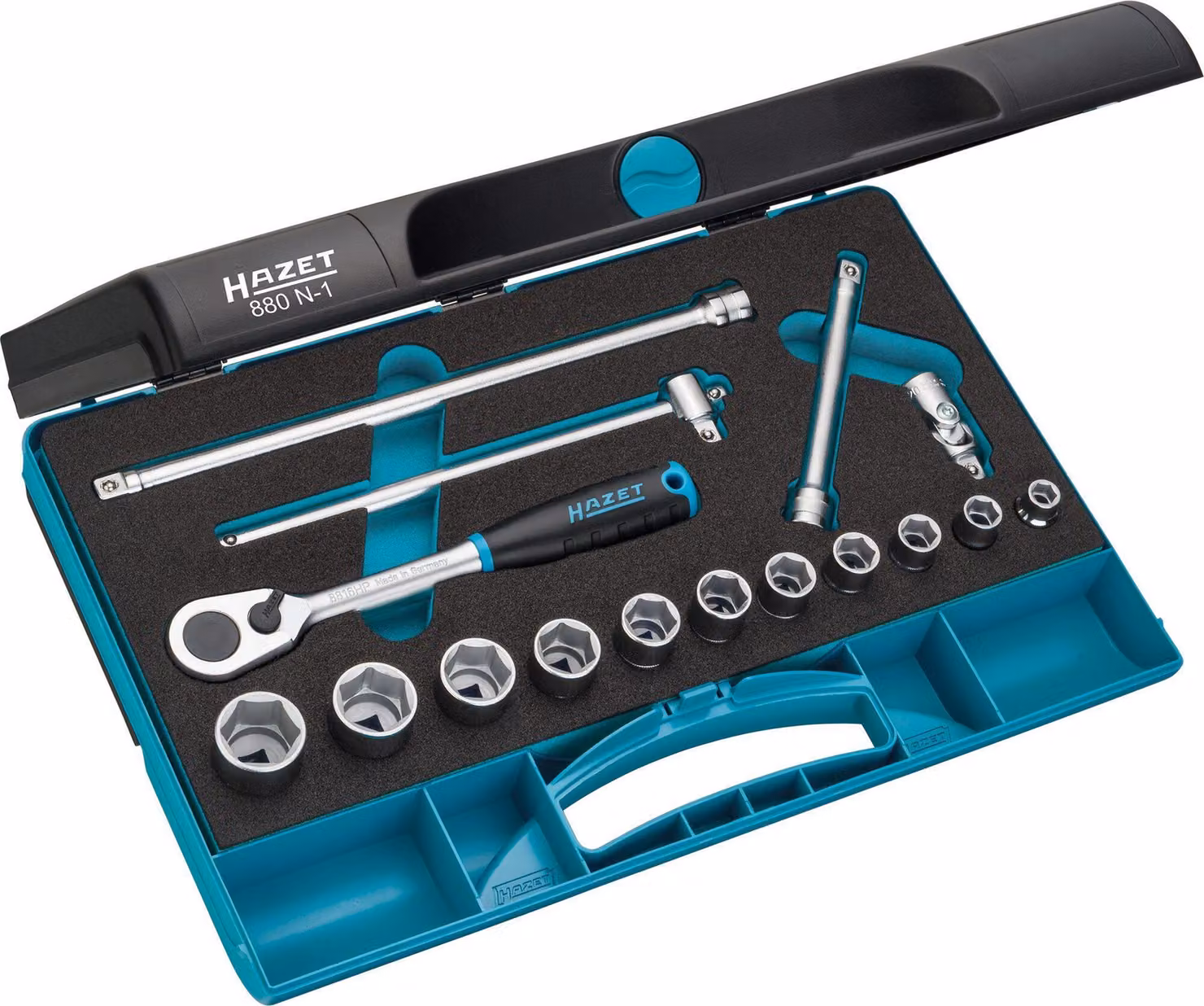 Set di chiavi a bussola Hazet 880N-1 - Bussola quadrata da 10 mm (3/8 pollici) - Esagono esterno | 880N-1