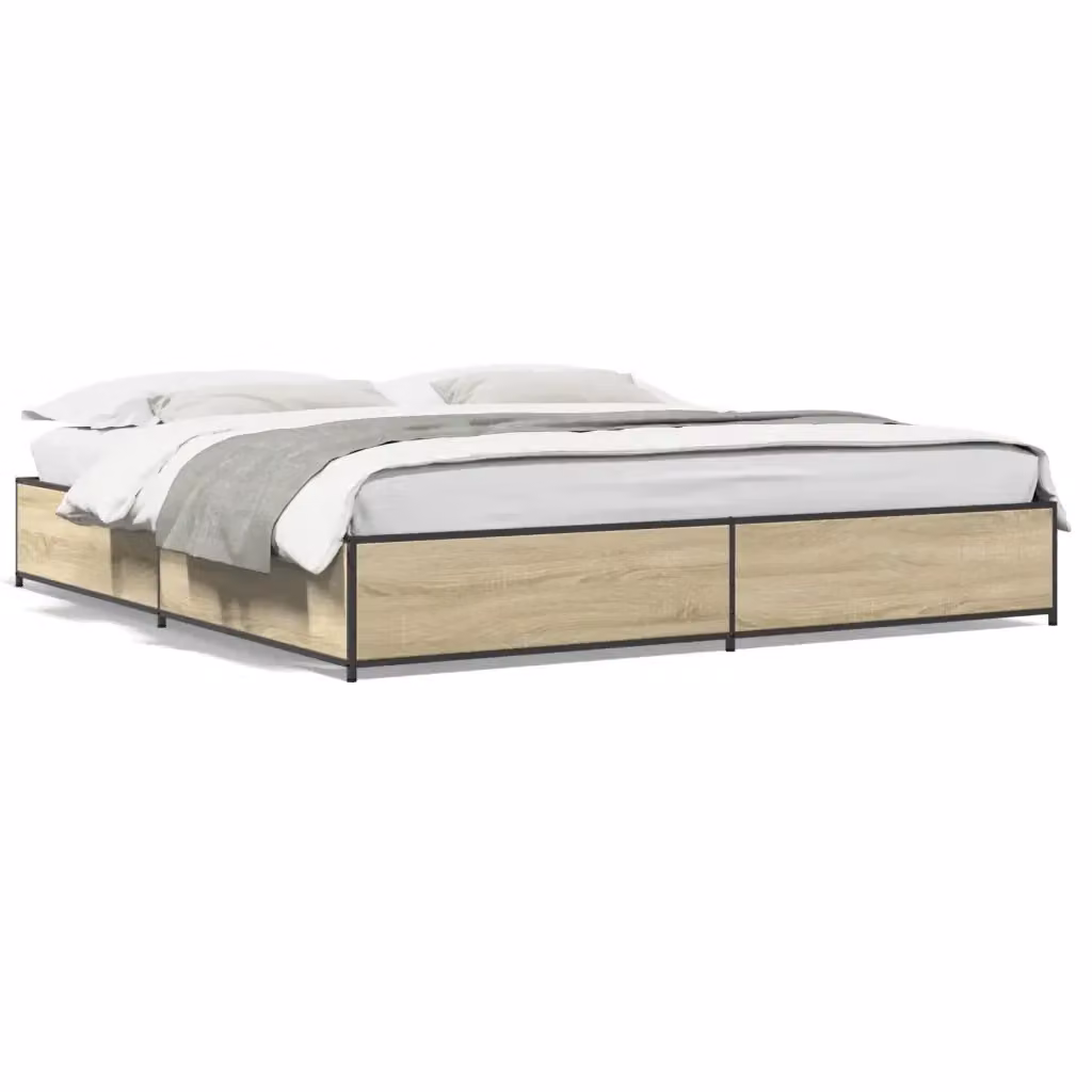 Letto Giroletto vidaXL in Rovere Sonoma e Metallo, L 200 x P 200 x H 29 cm, Colore Marrone – 2