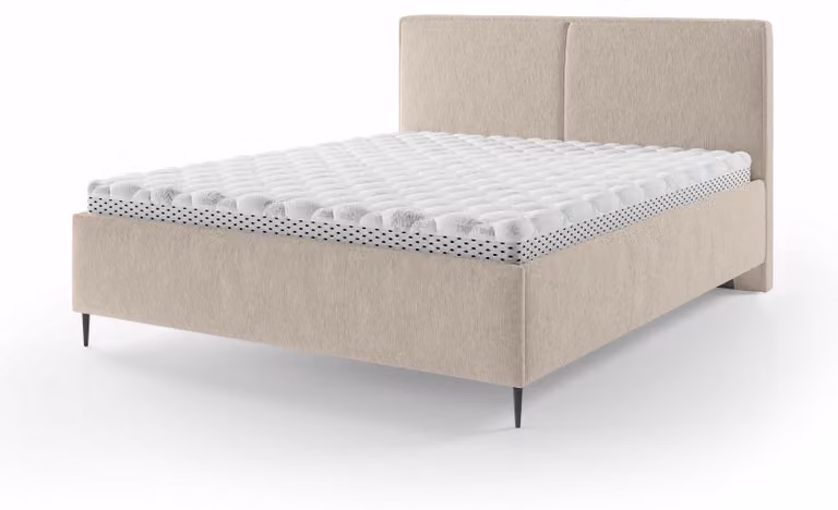 Letto imbottito con contenitore integrato, modello Hatti, colore Cremedaune, dimensioni 160 x 200 cm