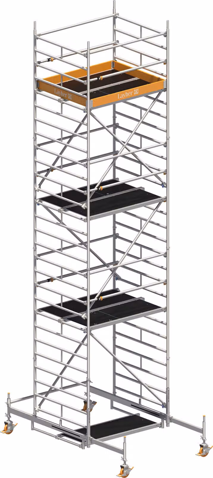 Ponteggio mobile Layher Uni Kompakt P2 con parapetto Uni Telegeländer 8,38 m AH