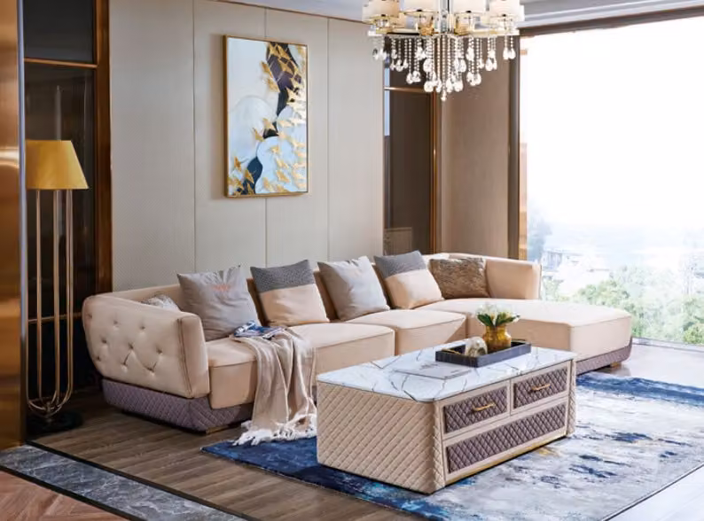 Ecksofa Sofa Couch Polster Eck Sitz Wohnlandschaft Garnitur L-Form Möbel Leder