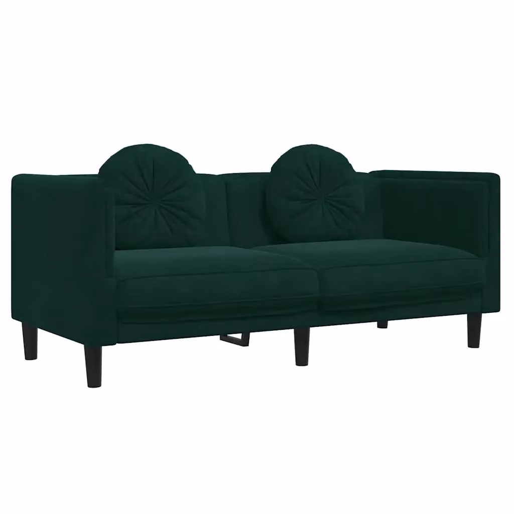 Divano a 2 posti moderno vidaXL in velluto verde con cuscini, L: 173.5 cm, P: 77 cm, H: 70 cm – 2