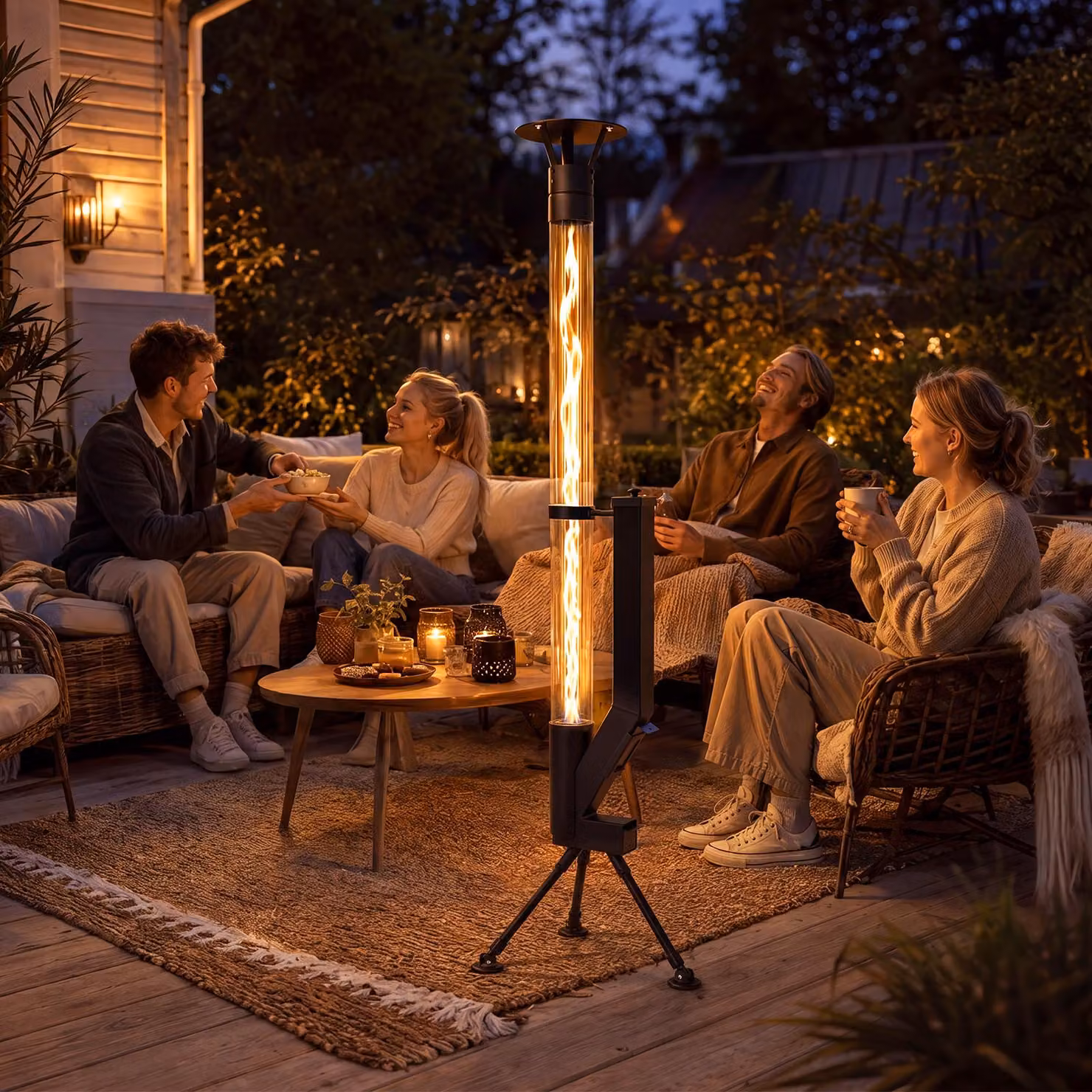 ZMH Stufa da giardino 6KW riscaldatore per terrazzo autoportante con tubo vetro 167cm stufa a pellet durata combustione 2h fiamma regolabile giardino