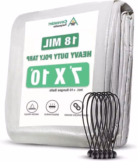Tenda protettiva in tessuto 2 x 3 m, 10 ganci di fissaggio, tenda parasole impermeabile con faccine, resistente all'abrasione, 200 g/m², bianco