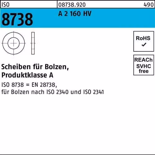 Rondella ISO 8738 per bullone 12 A 2 160 HV