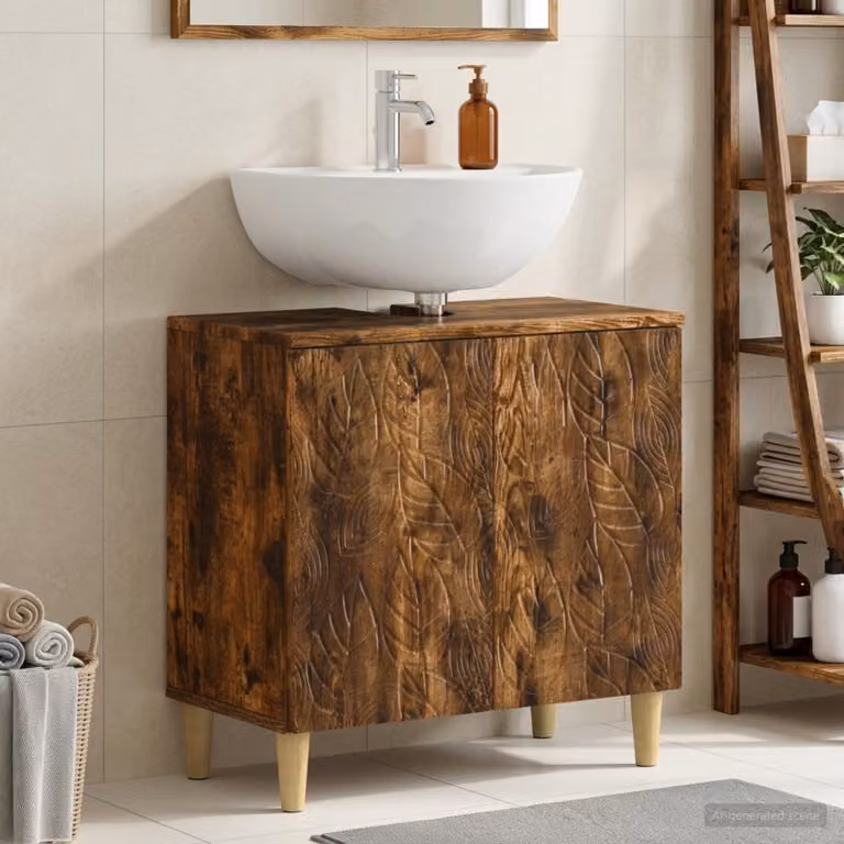 Armadio per lavabo da bagno vidaXL DELFT Rovere Fumo con ante a battente, moderno, marrone